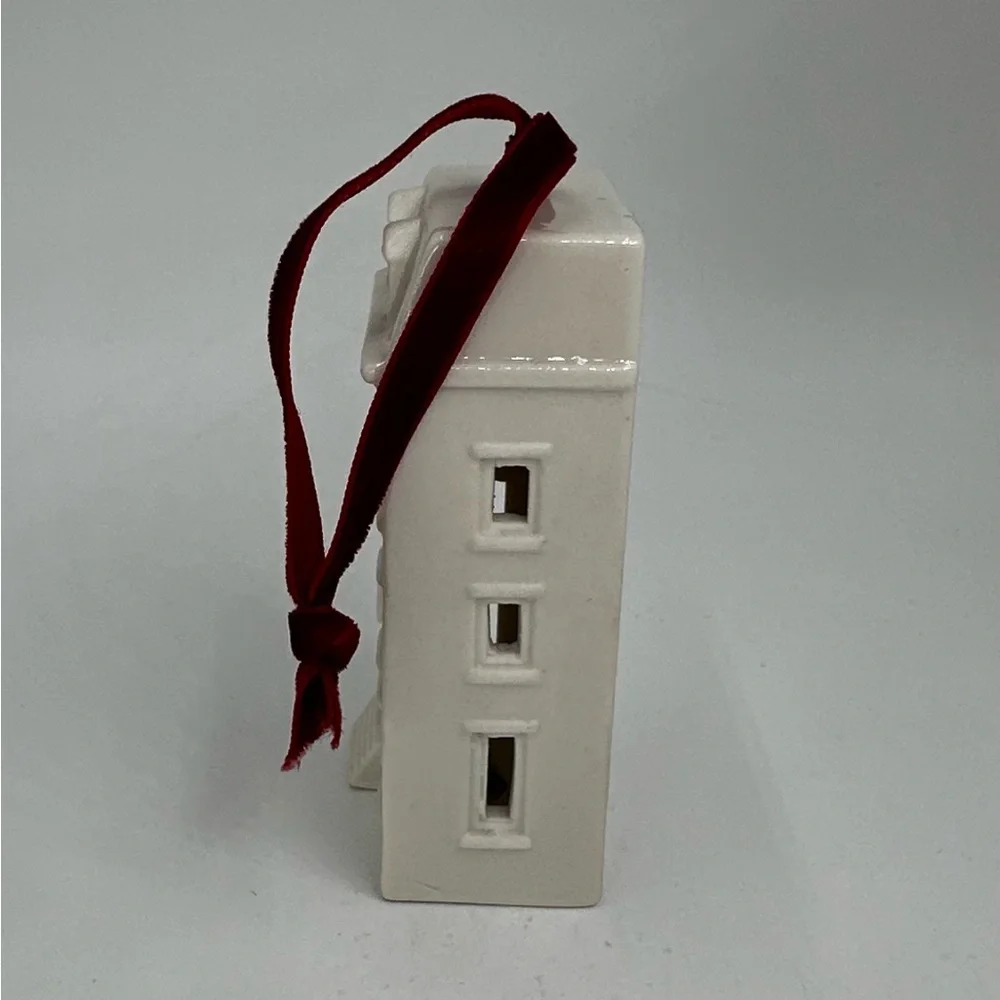 Crate and Barrel Ceramic White Brownstone Christmas Ornament